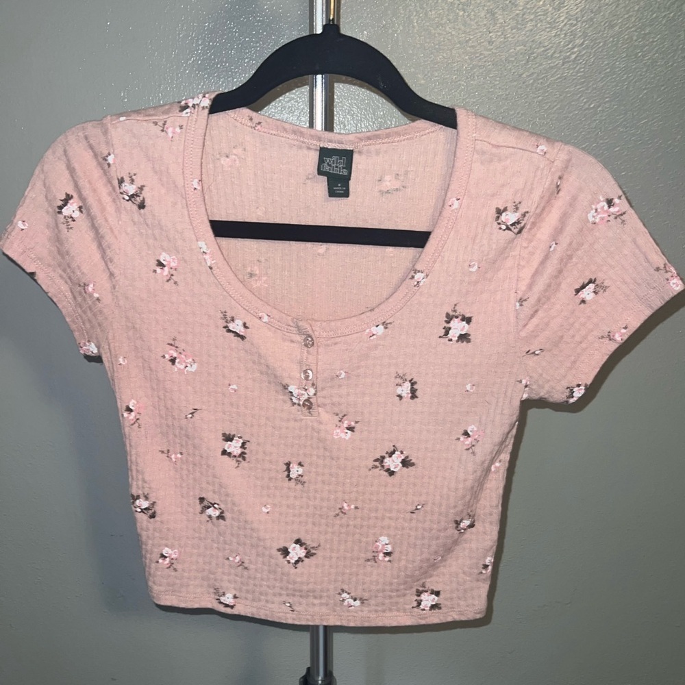 Pink floral short sleeve crop top - Picture 3 of 8